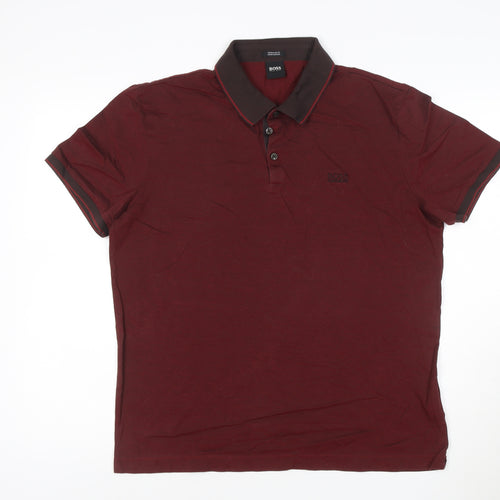 Hugo Boss Men's Red Regular Fit Cotton Polo Shirt Size XL