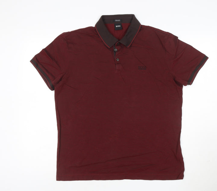 Hugo Boss Men's Red Regular Fit Cotton Polo Shirt Size XL