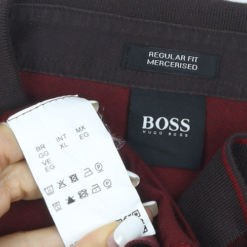 Hugo Boss Men's Red Regular Fit Cotton Polo Shirt Size XL