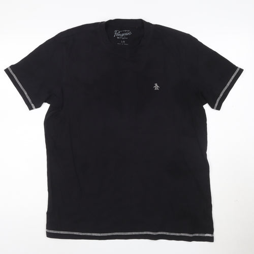 Original Penguin Men's Black Cotton Crew Neck T-Shirt L Short Sleeve