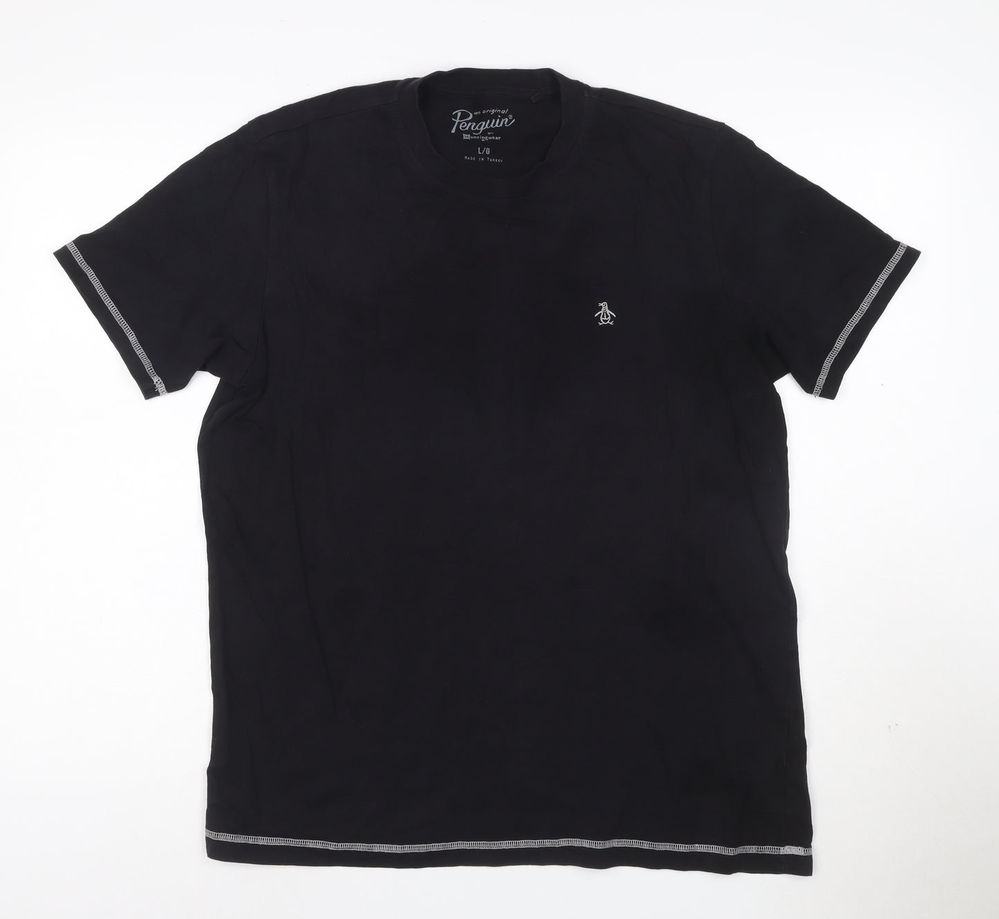 Original Penguin Men's Black Cotton Crew Neck T-Shirt L Short Sleeve