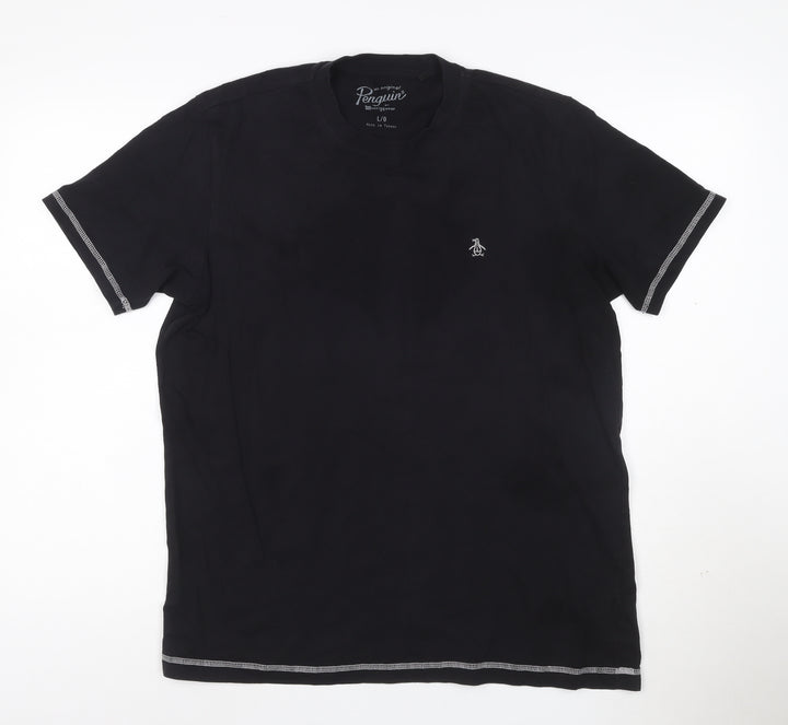 Original Penguin Men's Black Cotton Crew Neck T-Shirt L Short Sleeve