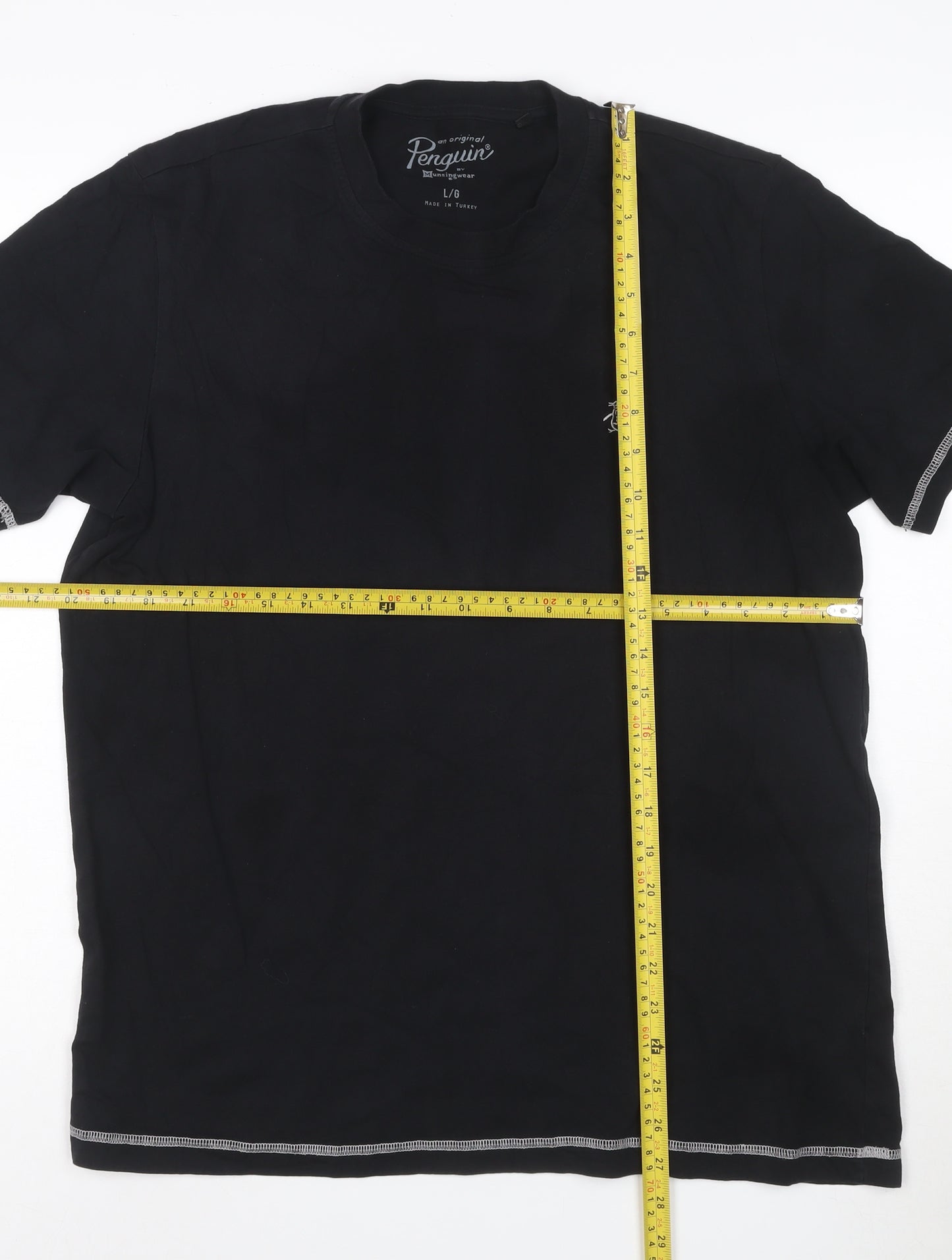 Original Penguin Men's Black Cotton Crew Neck T-Shirt L Short Sleeve
