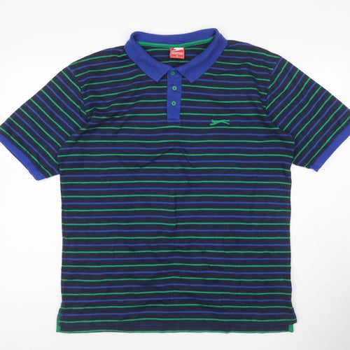 Slazenger Men’s Blue Striped Polo Shirt XL Classic Fit