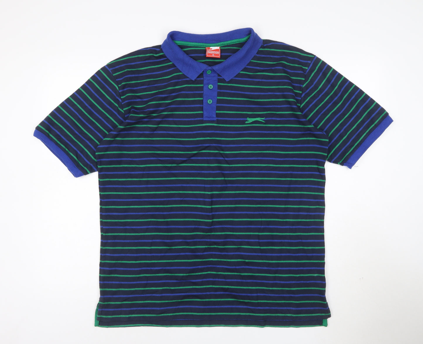 Slazenger Men’s Blue Striped Polo Shirt XL Classic Fit