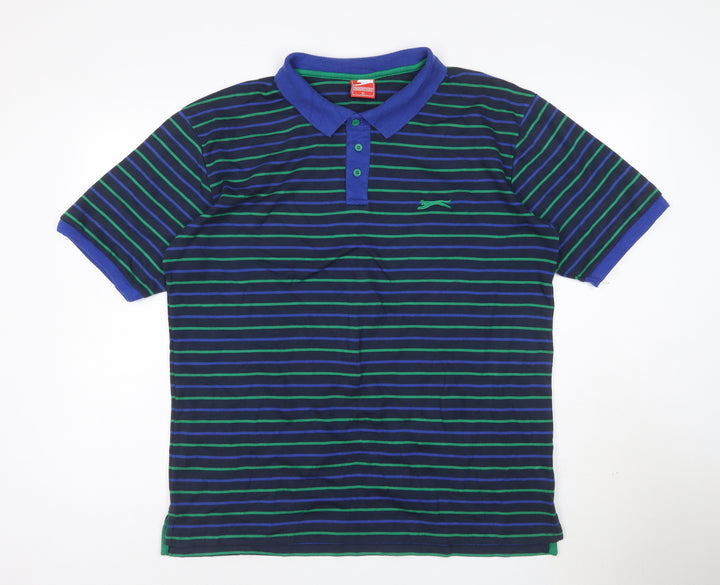 Slazenger Men’s Blue Striped Polo Shirt XL Classic Fit