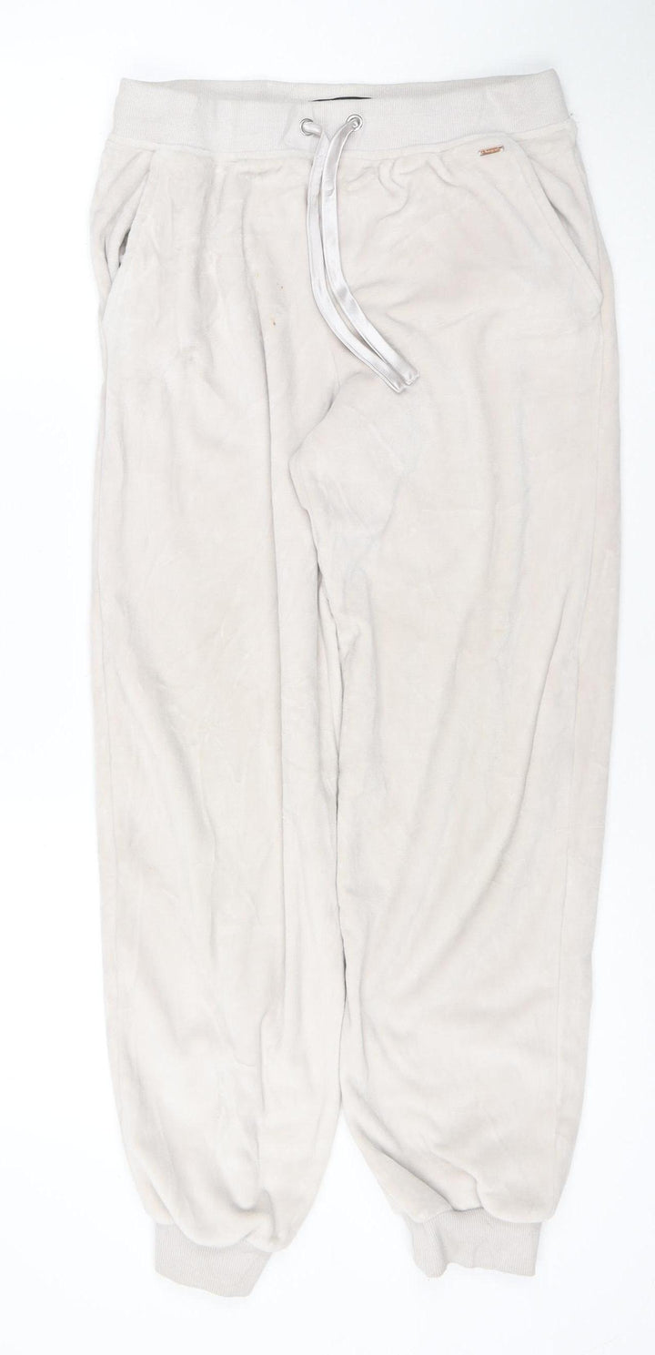 Marks and Spencer Women Beige Velour Joggers Size 10 Elastic Waist Pockets