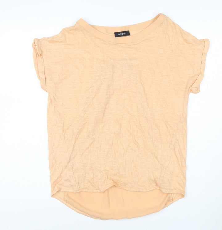 Marks and Spencer Autograph Women's Beige Linen Blend Short Sleeve T-Shirt UK 12