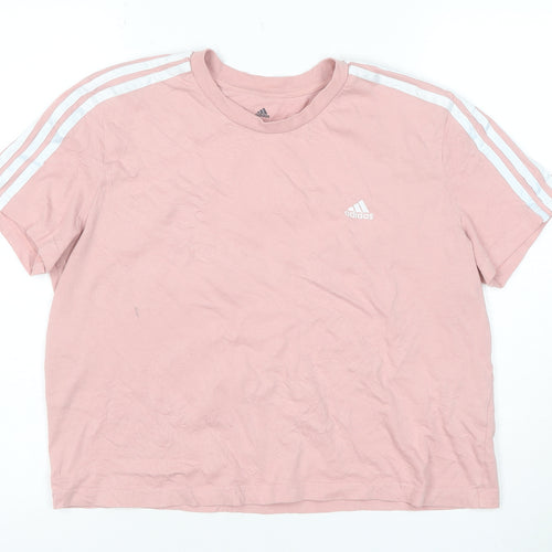 Adidas Women Pink Basic Short Sleeve Cotton T-Shirt L