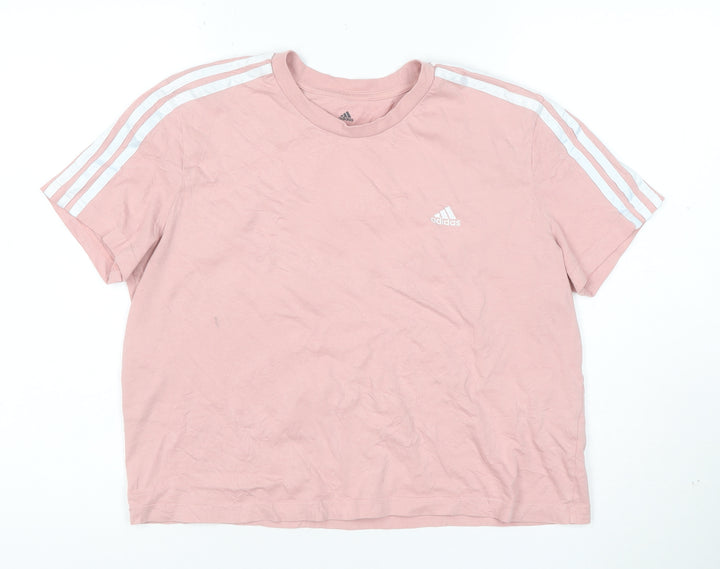 Adidas Women Pink Basic Short Sleeve Cotton T-Shirt L
