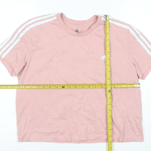 Adidas Women Pink Basic Short Sleeve Cotton T-Shirt L