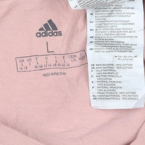 Adidas Women Pink Basic Short Sleeve Cotton T-Shirt L
