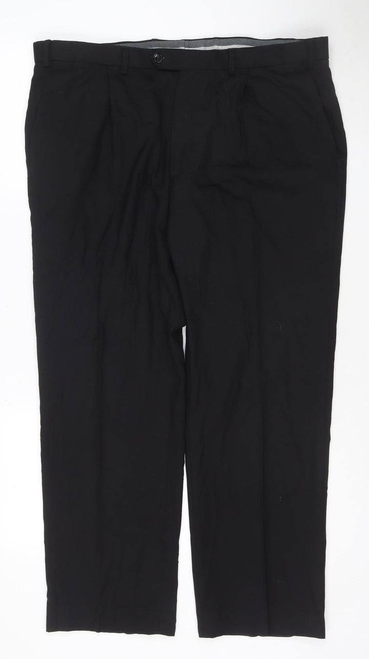 Marks and Spencer Men's Black Regular Fit Wool Blend Dress Trousers 38W 29L