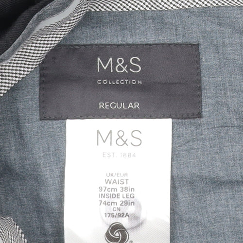 Marks and Spencer Men's Black Regular Fit Wool Blend Dress Trousers 38W 29L