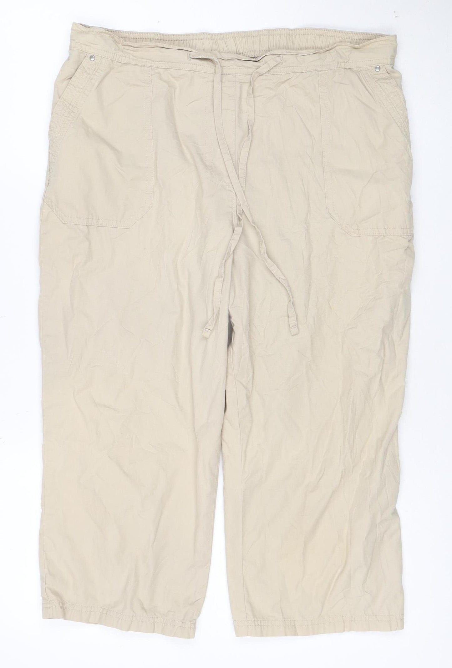 Marks and Spencer Womens Beige Cotton Cargo Capri Trousers UK 14