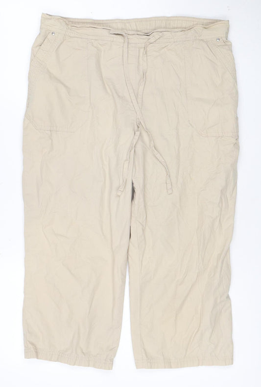 Marks and Spencer Womens Beige Cotton Cargo Capri Trousers UK 14