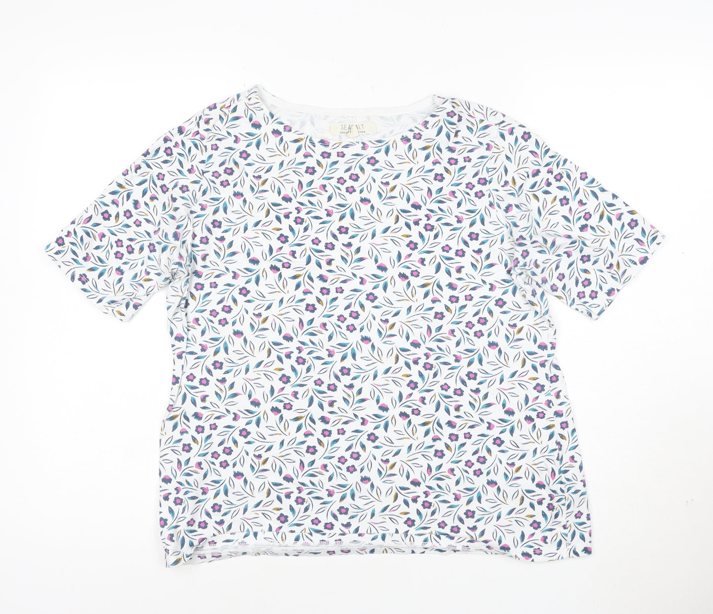 Seasalt Women’s Multicoloured Floral Organic Cotton Short Sleeve T-Shirt UK 14