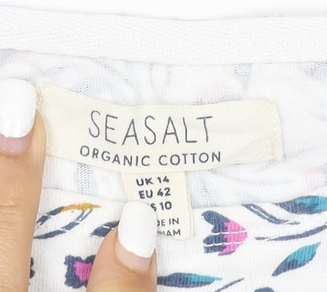 Seasalt Women’s Multicoloured Floral Organic Cotton Short Sleeve T-Shirt UK 14