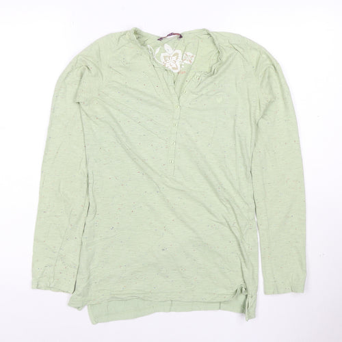 Fat Face Women's Green Long Sleeve Henley Cotton T-Shirt Size 16