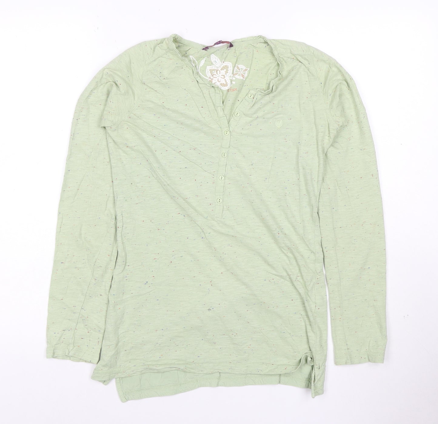 Fat Face Women's Green Long Sleeve Henley Cotton T-Shirt Size 16
