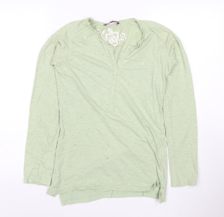 Fat Face Women's Green Long Sleeve Henley Cotton T-Shirt Size 16