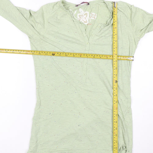 Fat Face Women's Green Long Sleeve Henley Cotton T-Shirt Size 16