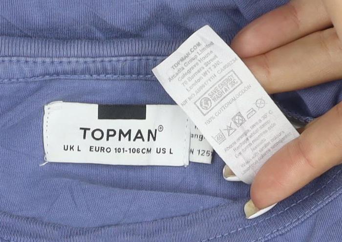Topman Men's Blue Cotton Crew Neck T-Shirt Size XL Classic Fit