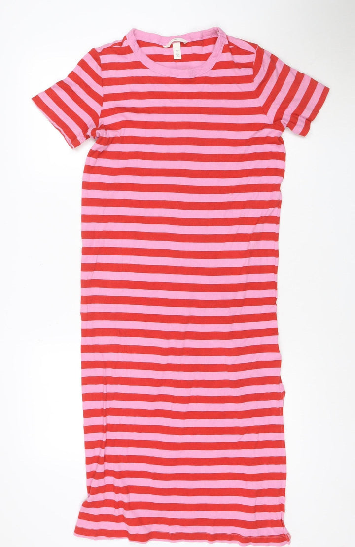 H&M Women’s Pink Red Stripe T-Shirt Dress Size S Cotton Modal