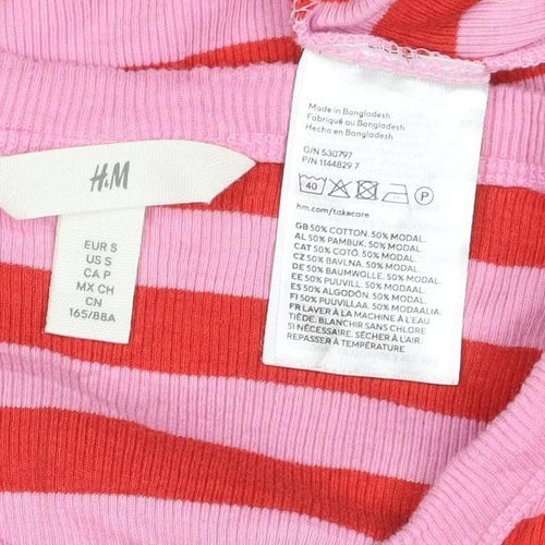 H&M Women’s Pink Red Stripe T-Shirt Dress Size S Cotton Modal