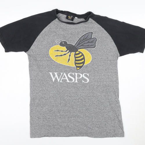 Wasps Rugby Men's Grey & Black Raglan Short Sleeve T-Shirt Size M