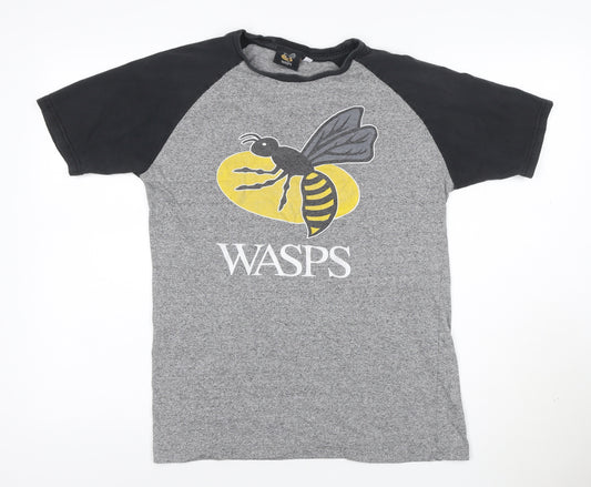 Wasps Rugby Men's Grey & Black Raglan Short Sleeve T-Shirt Size M