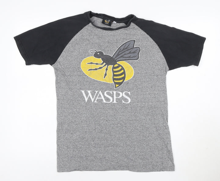 Wasps Rugby Men's Grey & Black Raglan Short Sleeve T-Shirt Size M