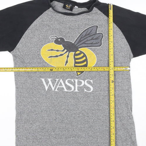 Wasps Rugby Men's Grey & Black Raglan Short Sleeve T-Shirt Size M