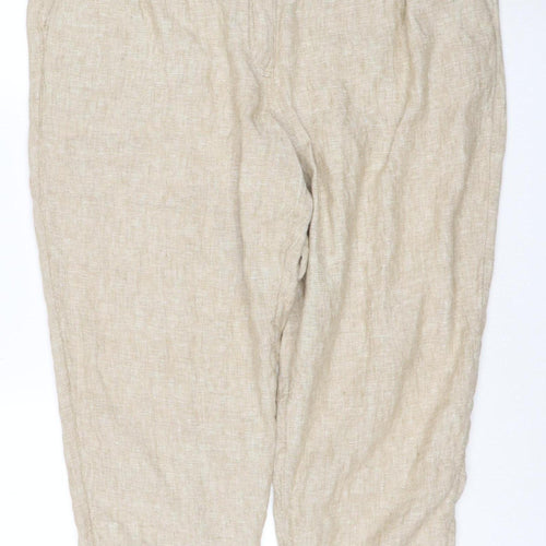 Marks and Spencer Women Beige Linen Relaxed Tapered Trousers Size 12