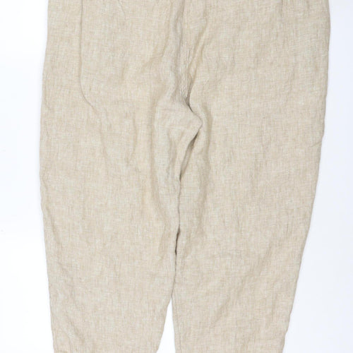 Marks and Spencer Women Beige Linen Relaxed Tapered Trousers Size 12