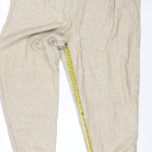 Marks and Spencer Women Beige Linen Relaxed Tapered Trousers Size 12