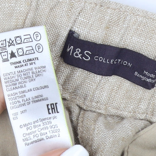 Marks and Spencer Women Beige Linen Relaxed Tapered Trousers Size 12