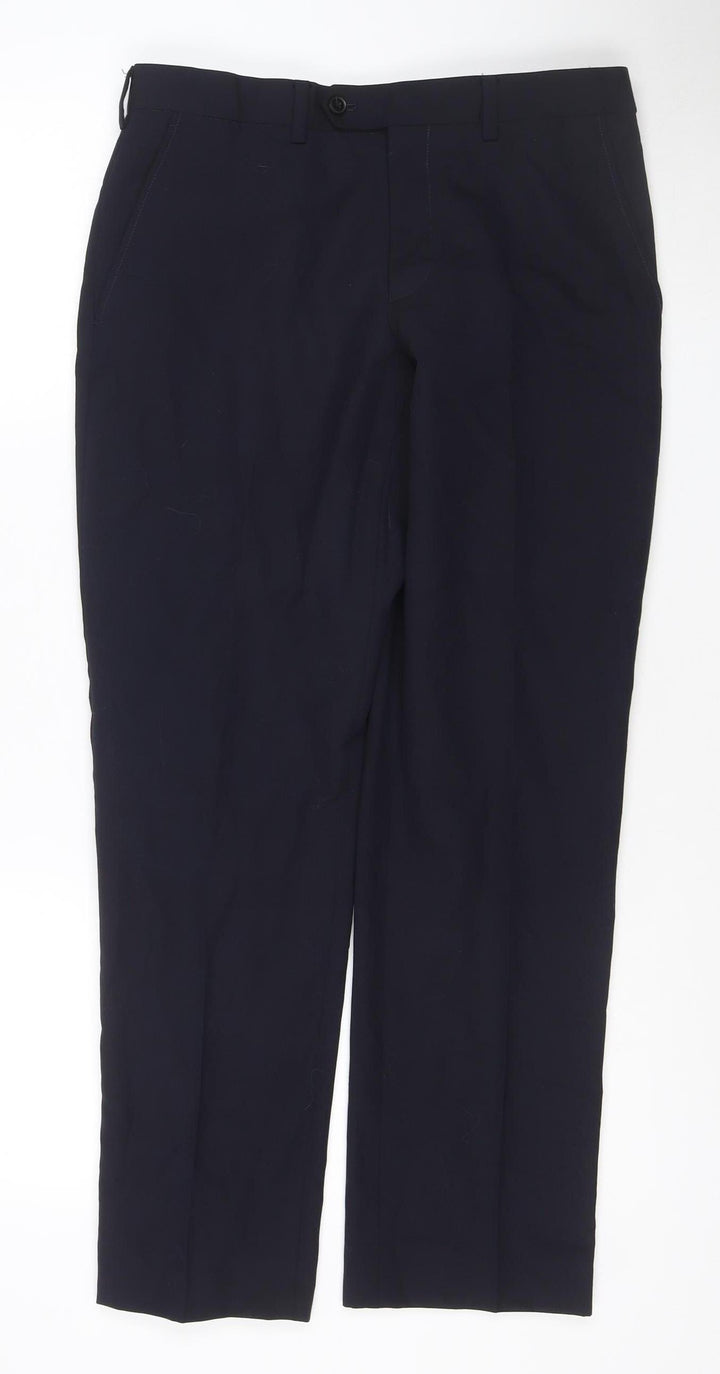 Next Men’s Black Wool Blend Dress Pants 30S Regular Fit Formal Trousers
