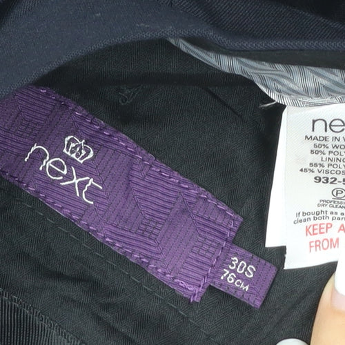 Next Men’s Black Wool Blend Dress Pants 30S Regular Fit Formal Trousers