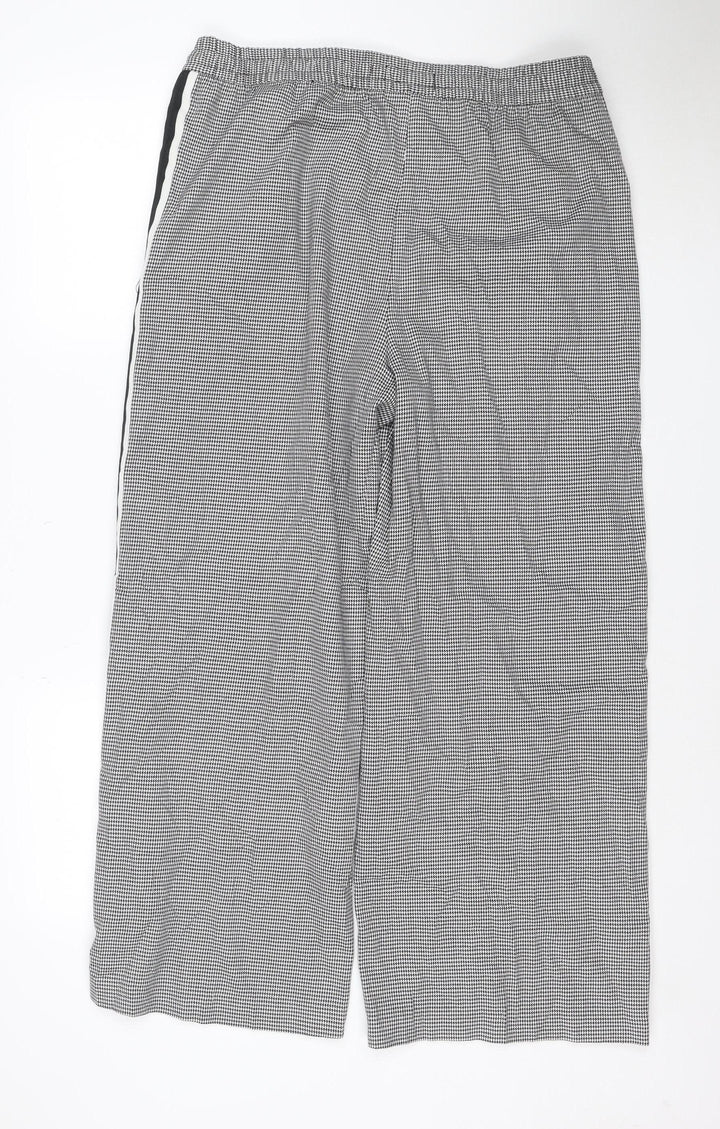 Marks and Spencer Womens Black Houndstooth Wide-Leg Slim Trousers Size 16