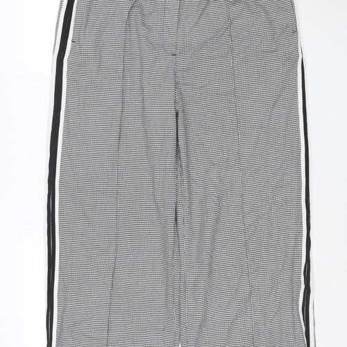 Marks and Spencer Womens Black Houndstooth Wide-Leg Slim Trousers Size 16