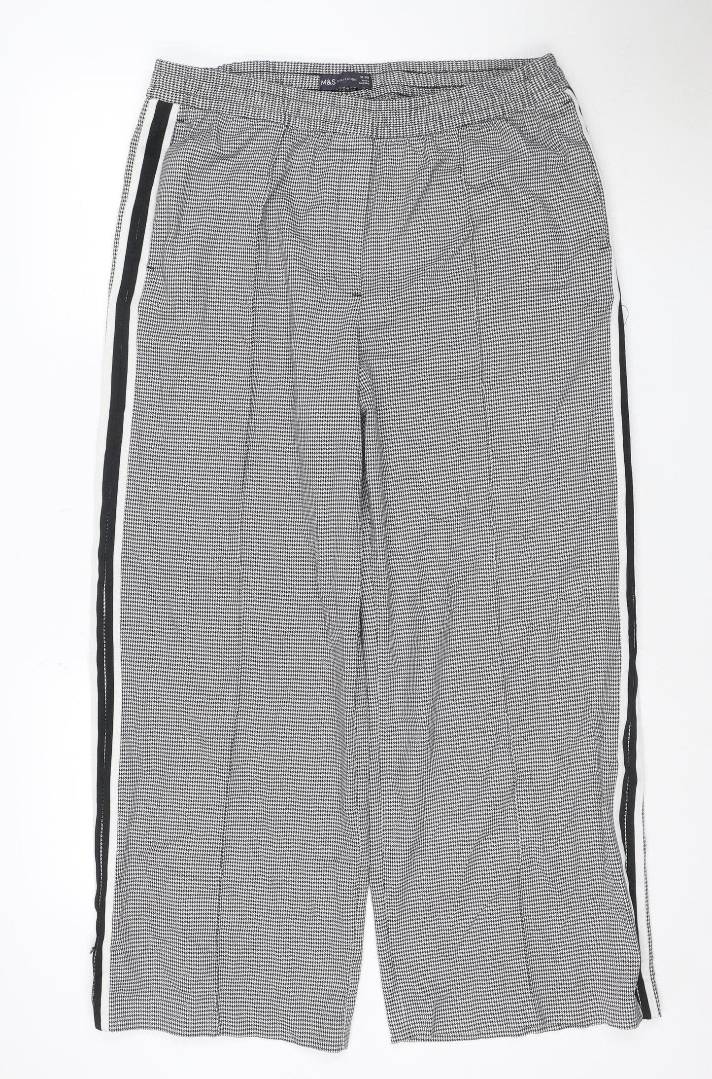 Marks and Spencer Womens Black Houndstooth Wide-Leg Slim Trousers Size 16