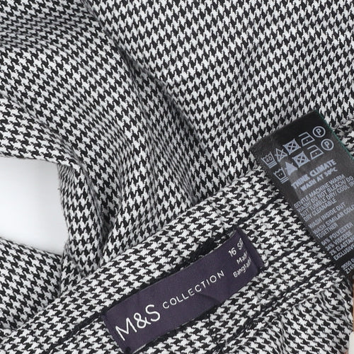 Marks and Spencer Womens Black Houndstooth Wide-Leg Slim Trousers Size 16