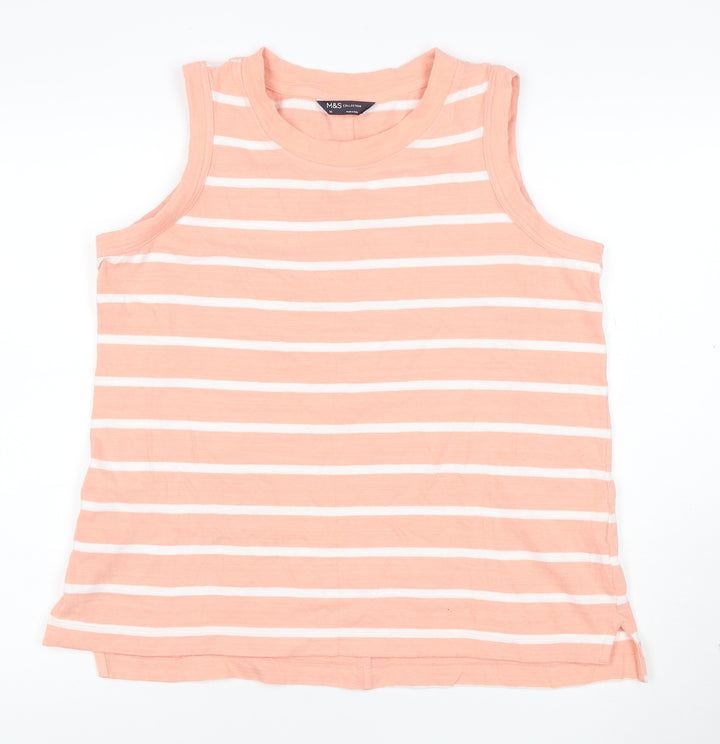 Marks and Spencer Womens Pink Striped Cotton Tank Top Size 16