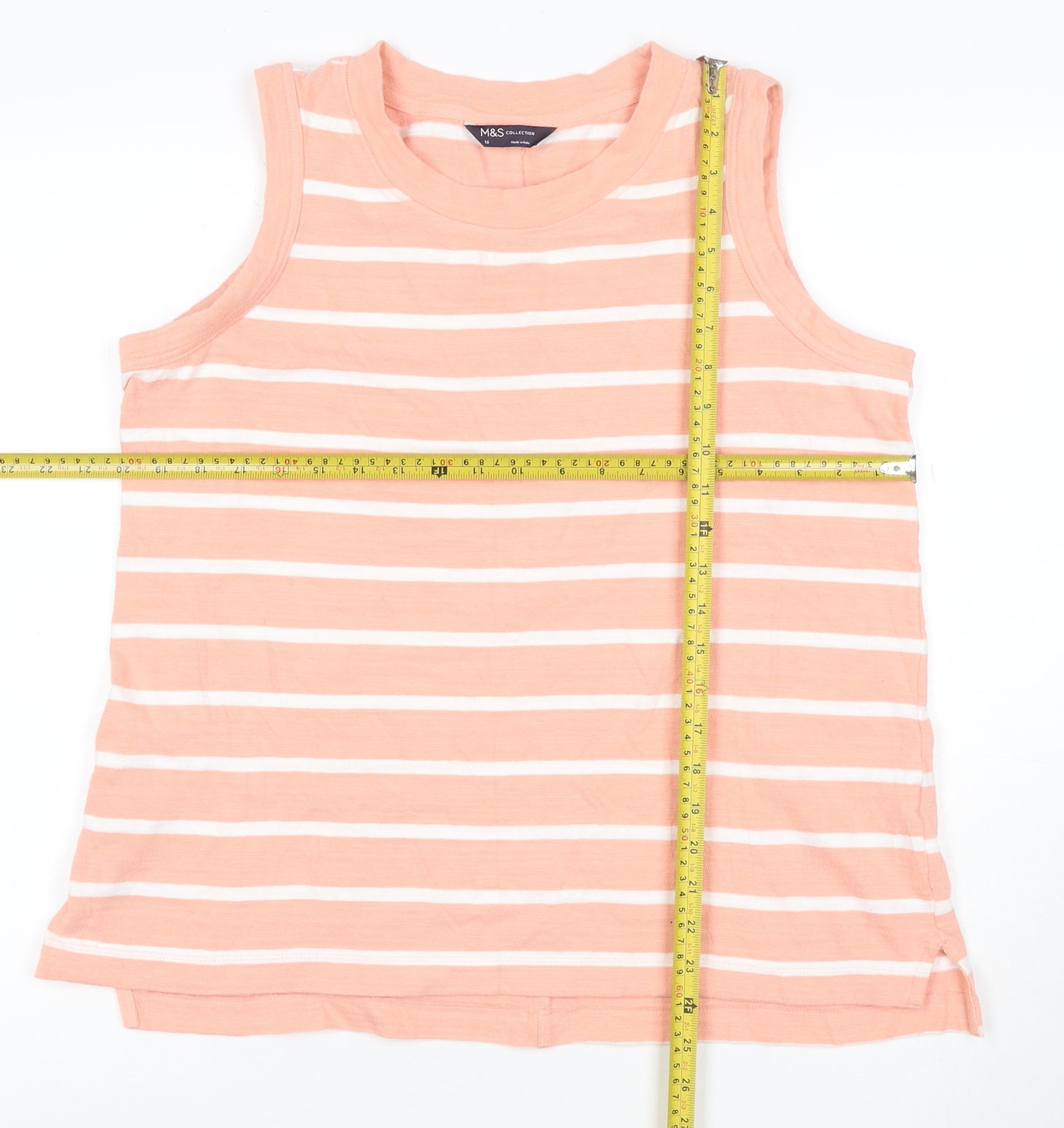 Marks and Spencer Womens Pink Striped Cotton Tank Top Size 16