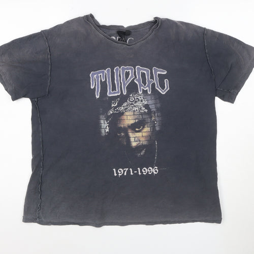 Topshop Women's Black Tupac Graphic Cotton T-Shirt Size 10