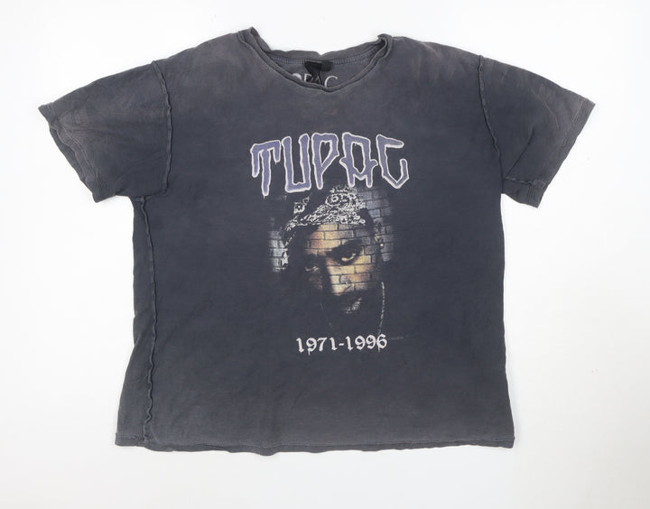 Topshop Women's Black Tupac Graphic Cotton T-Shirt Size 10