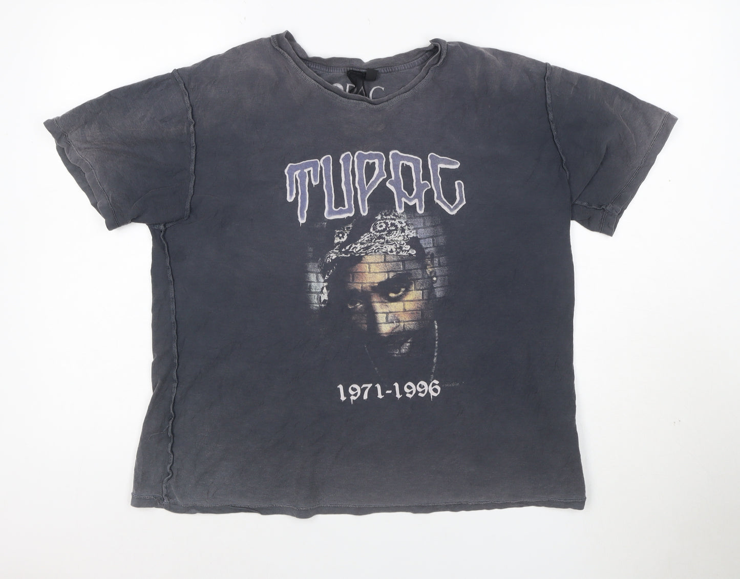 Topshop Women's Black Tupac Graphic Cotton T-Shirt Size 10
