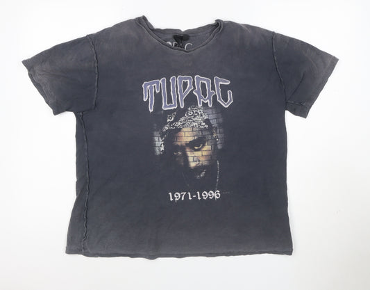 Front view of Topshop Women's Black Tupac Graphic Cotton T-Shirt, size 10
