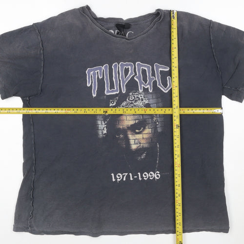Topshop Women's Black Tupac Graphic Cotton T-Shirt Size 10